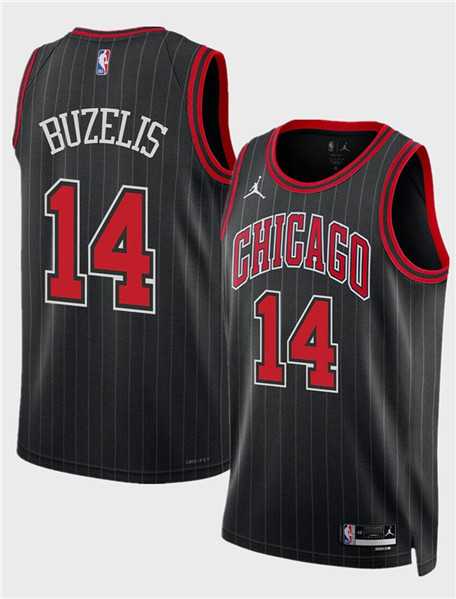 Men%27s Chicago Bulls #14 Matas Buzelis Black 2024 Draft Statement Edition Stitched Basketball Jersey Dzhi